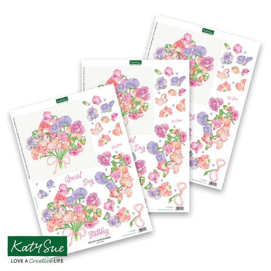 Katy Sue - Die Cut 3D Decoupage - Sweet Peas (1/sheet) - The Crafty Kiwi