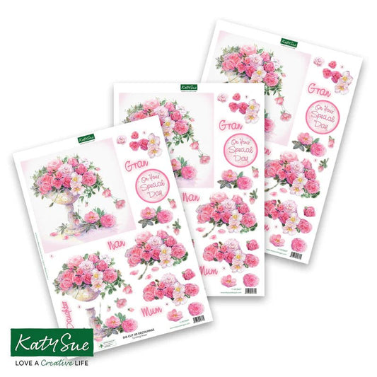 Katy Sue - Die Cut 3D Decoupage - Tumbling Roses (1/sheet) - The Crafty Kiwi