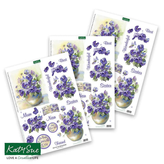 Katy Sue - Die Cut 3D Decoupage - Vases of Pansies (1/sheet) - The Crafty Kiwi