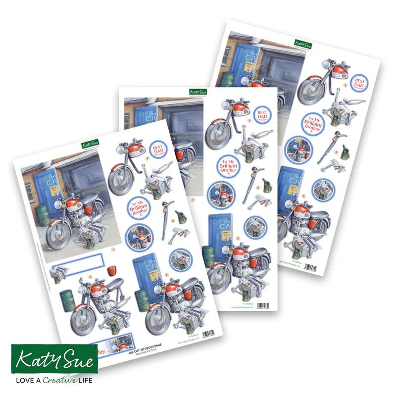 Katy Sue - Die Cut Decoupage - Motorbike & Tools (1/sheet) - The Crafty Kiwi