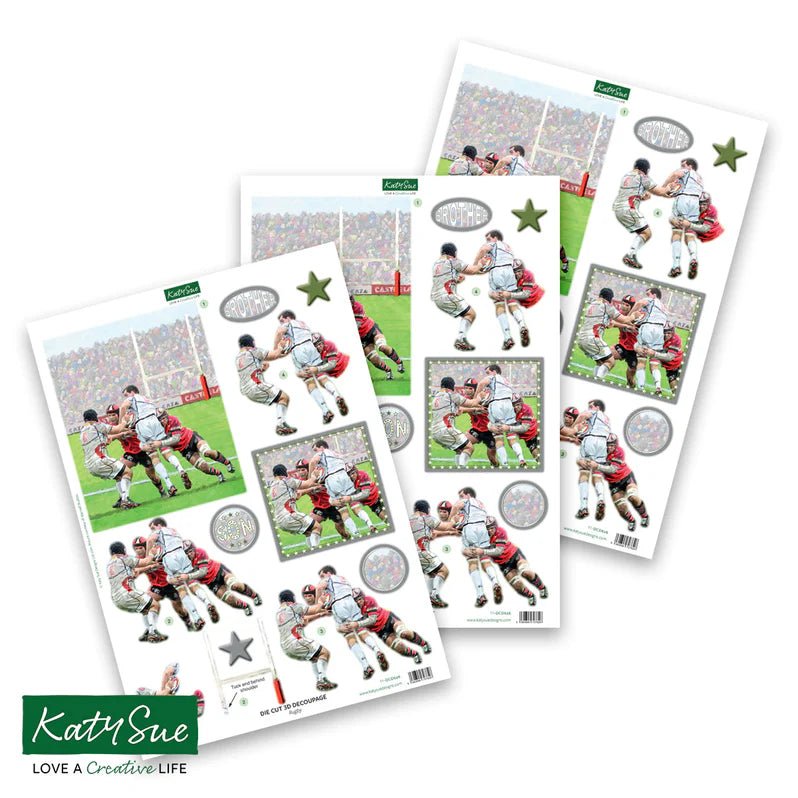 Katy Sue - Die Cut Decoupage - Rugby (1/sheet) - The Crafty Kiwi