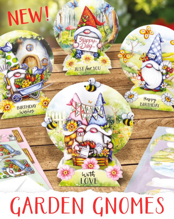 Katy Sue - Garden Gnomes - Die Cut Pop-Up Card Making Kit (4/pack) - The Crafty Kiwi