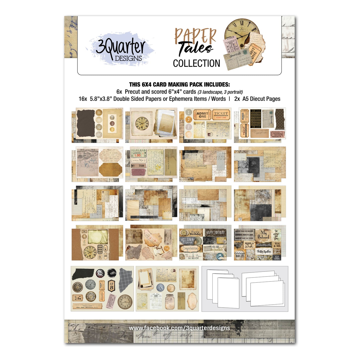 3Quarter Designs - 6x4 Card Making Pack - Paper Tales