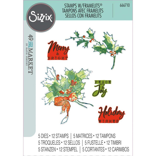 Sizzix - A5 Clear Stamps with Framlits Die - Pencil Line Holly - The Crafty Kiwi