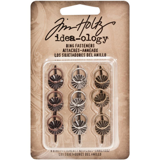 Tim Holtz - Ideology Metal Ring With Brad Fastener (9/pkg) - The Crafty Kiwi