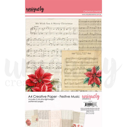 Uniquely Creative - A4 Creative Paper - Festive Music - The Crafty Kiwi