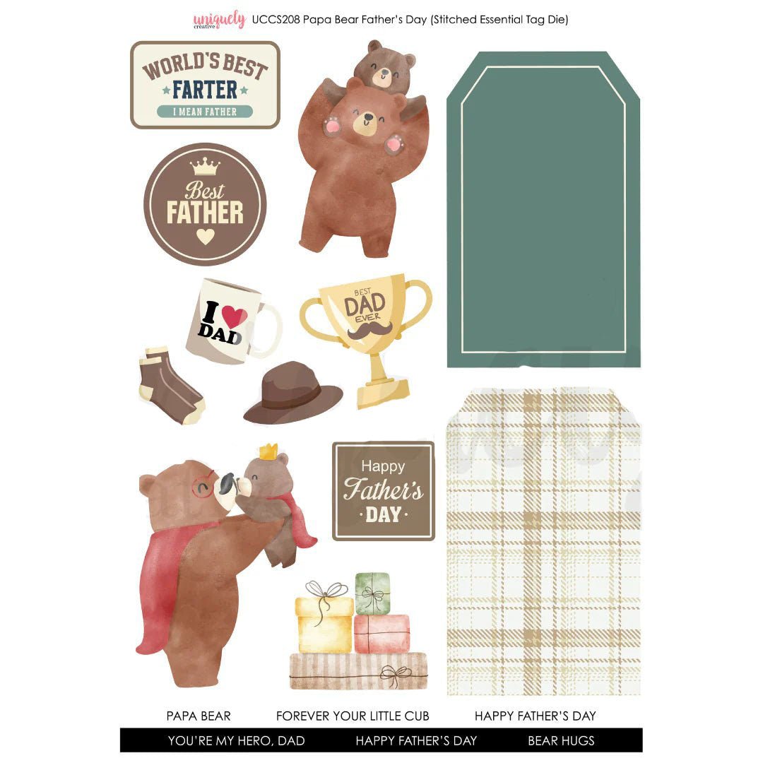 Uniquely Creative - Father's Day "Papa Bear" Cut - a - Part Sheet - The Crafty Kiwi
