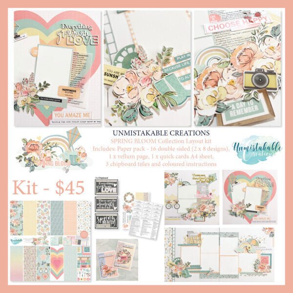 Unmistakable Creations - SPRING BLOOM Collection Layout Kit - The Crafty Kiwi